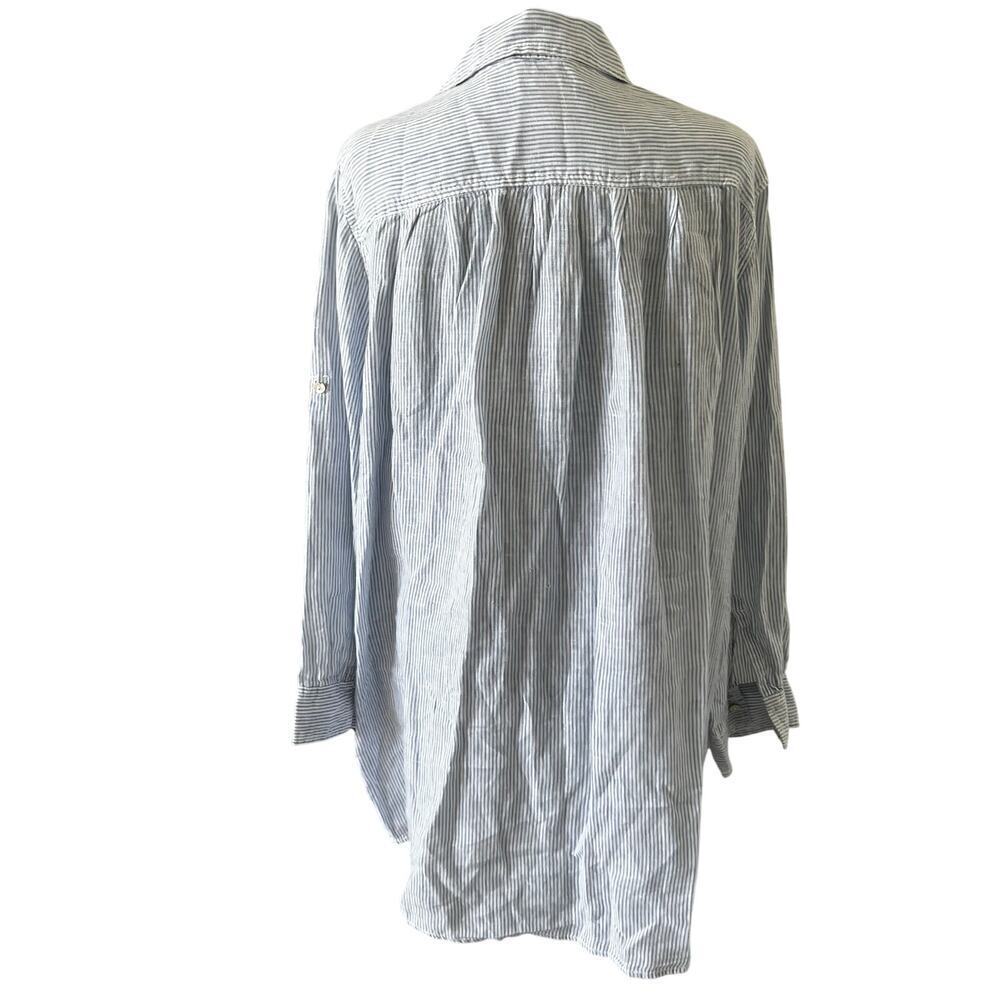 H&M B'B Women's Coastal 100% Linen Striped Tunic Top Blue White Size‎ US 18 - Picture 2 of 11